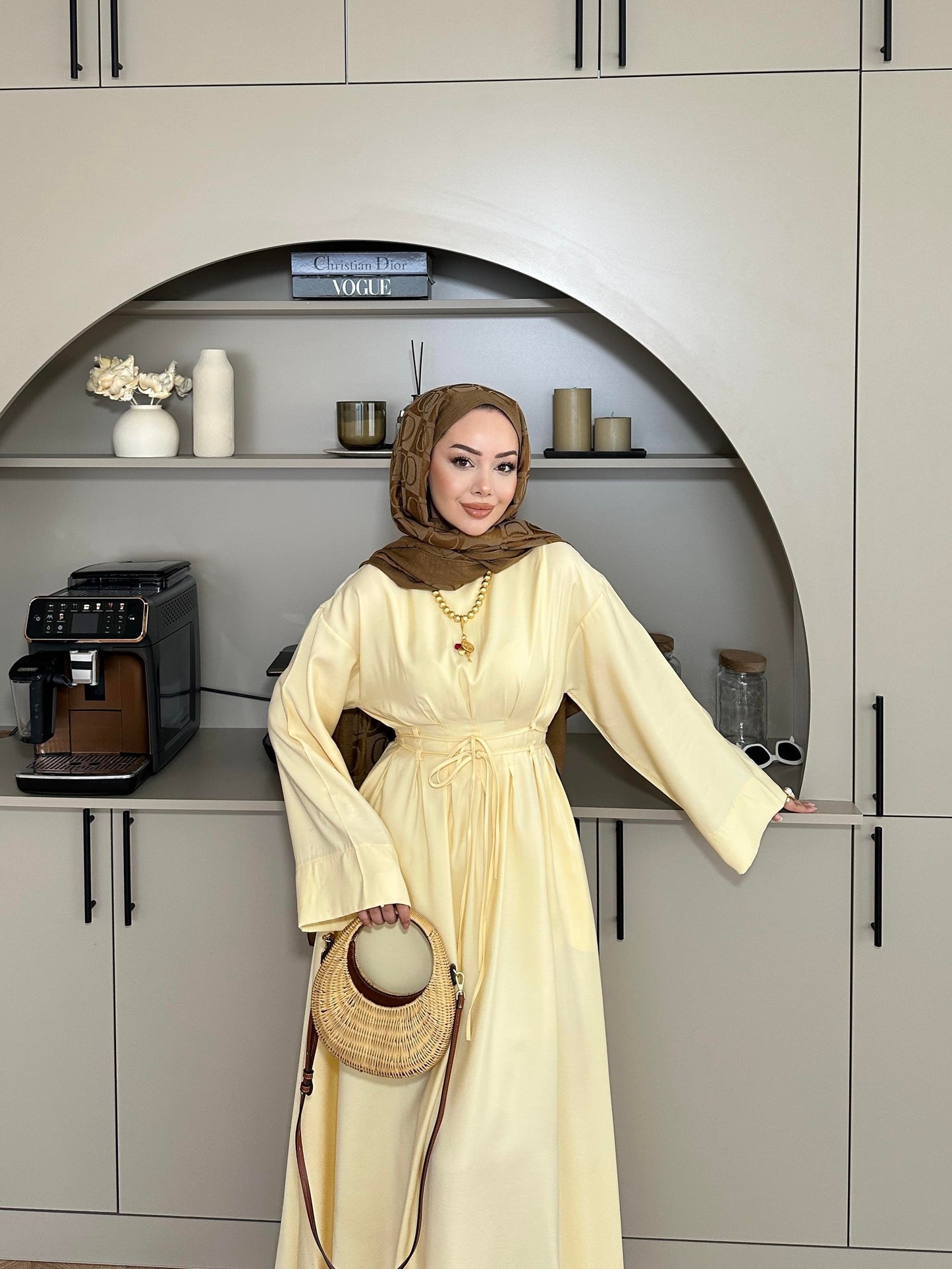 Fitted Waist Maxi Dress in Modal Fabric- Yellow (pre-order)