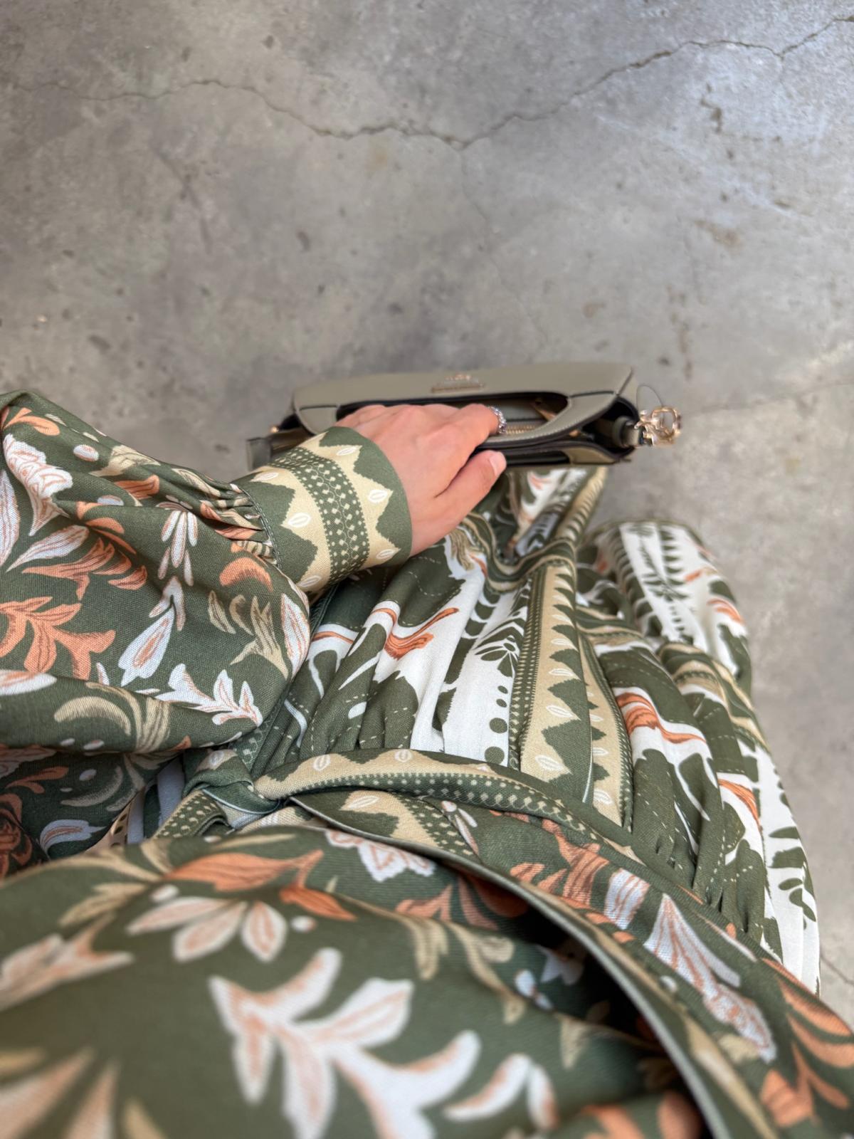 African Print Kimono & Skirt Set – Green
