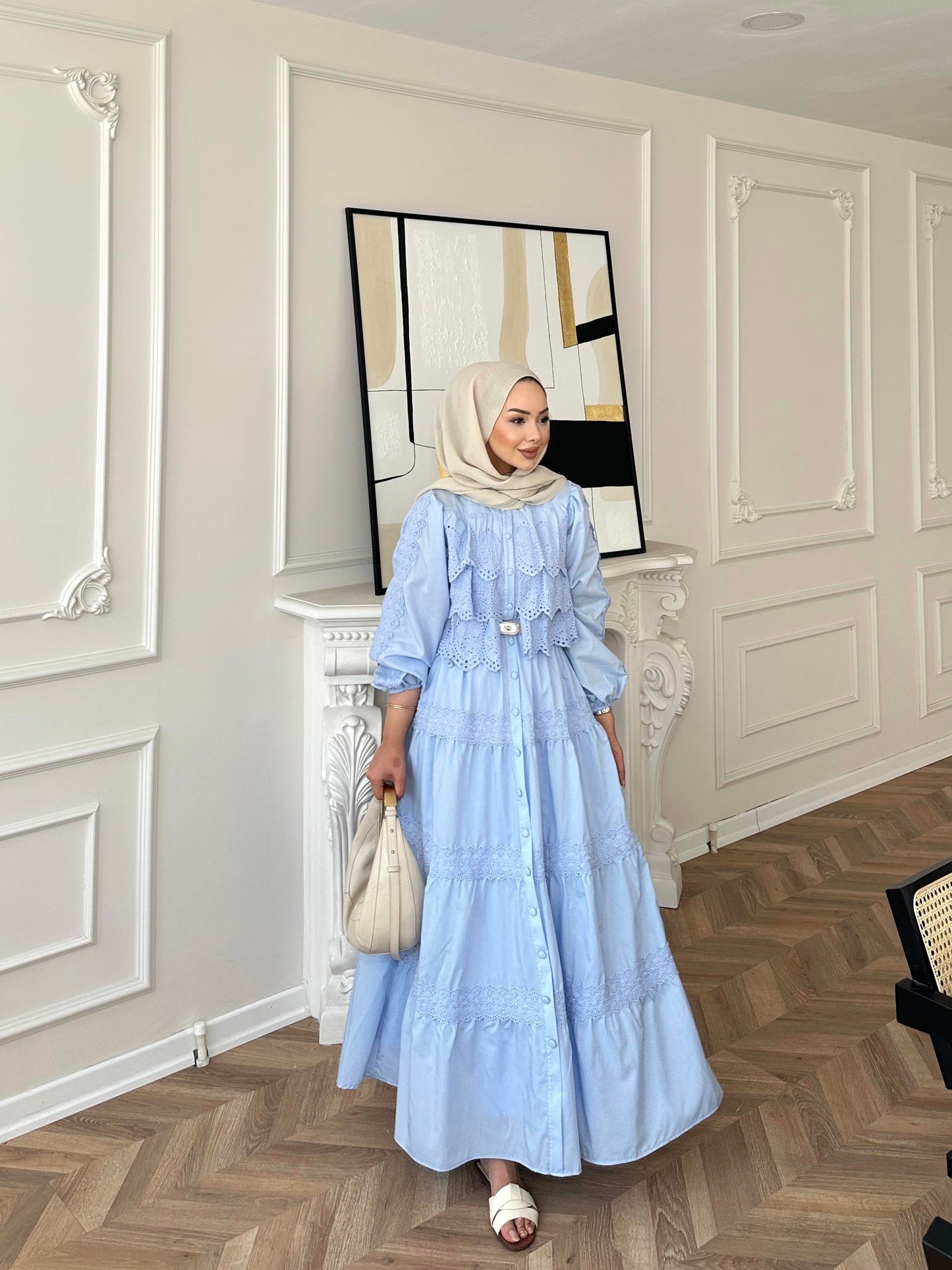 Blue Dress with Lace Details