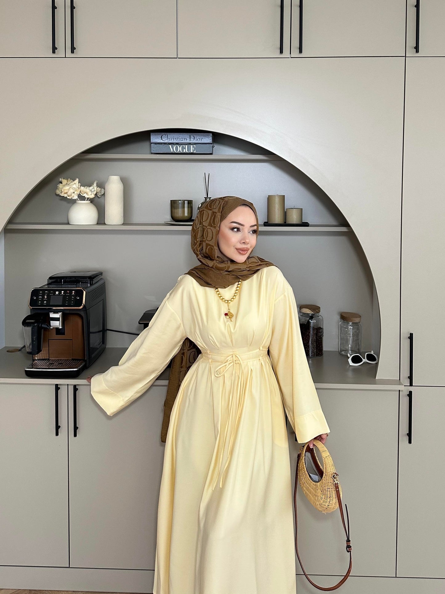 Fitted Waist Maxi Dress in Modal Fabric- Yellow (pre-order)