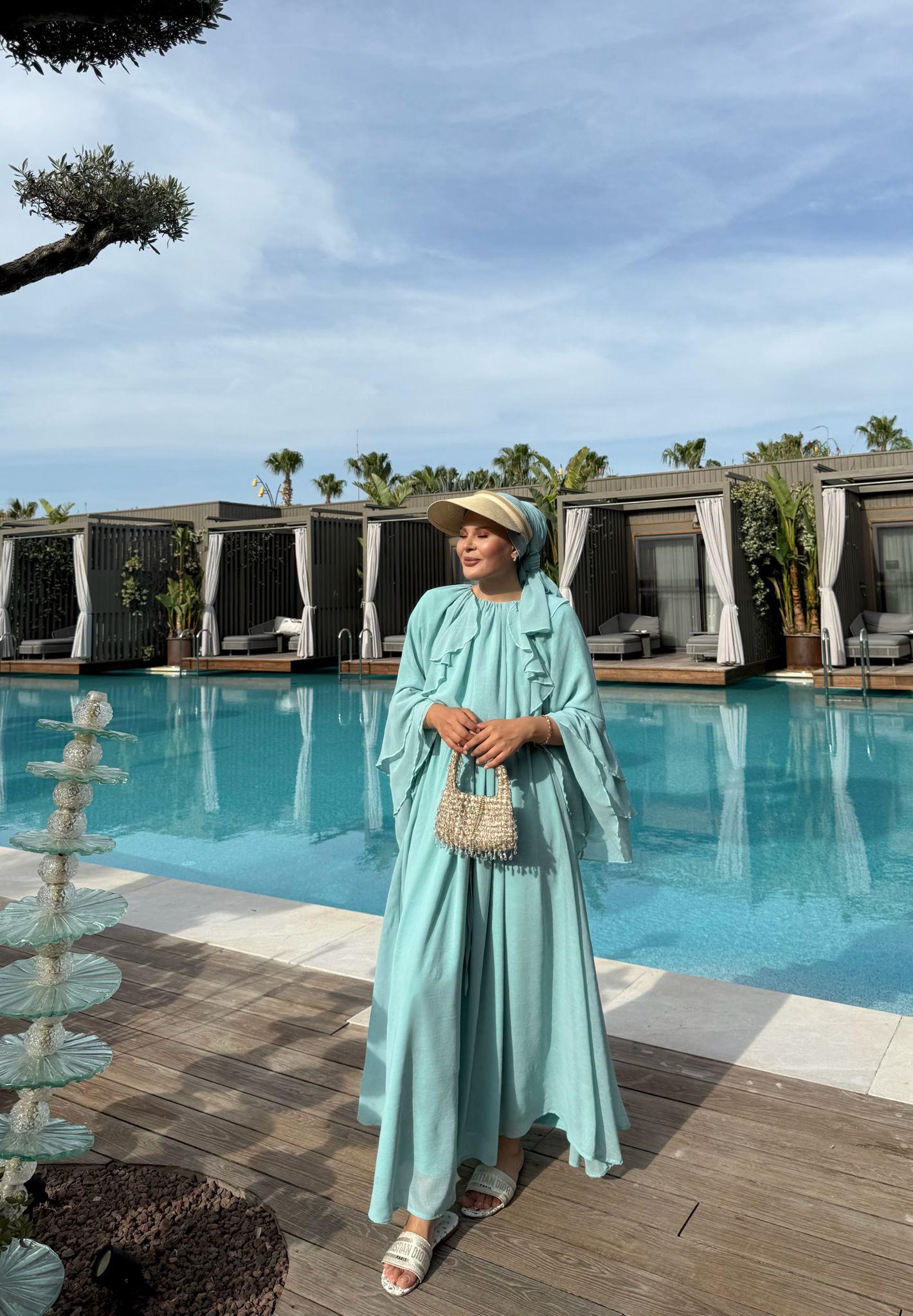 Farah Mint Green Chiffon Dress with Ruffle Details