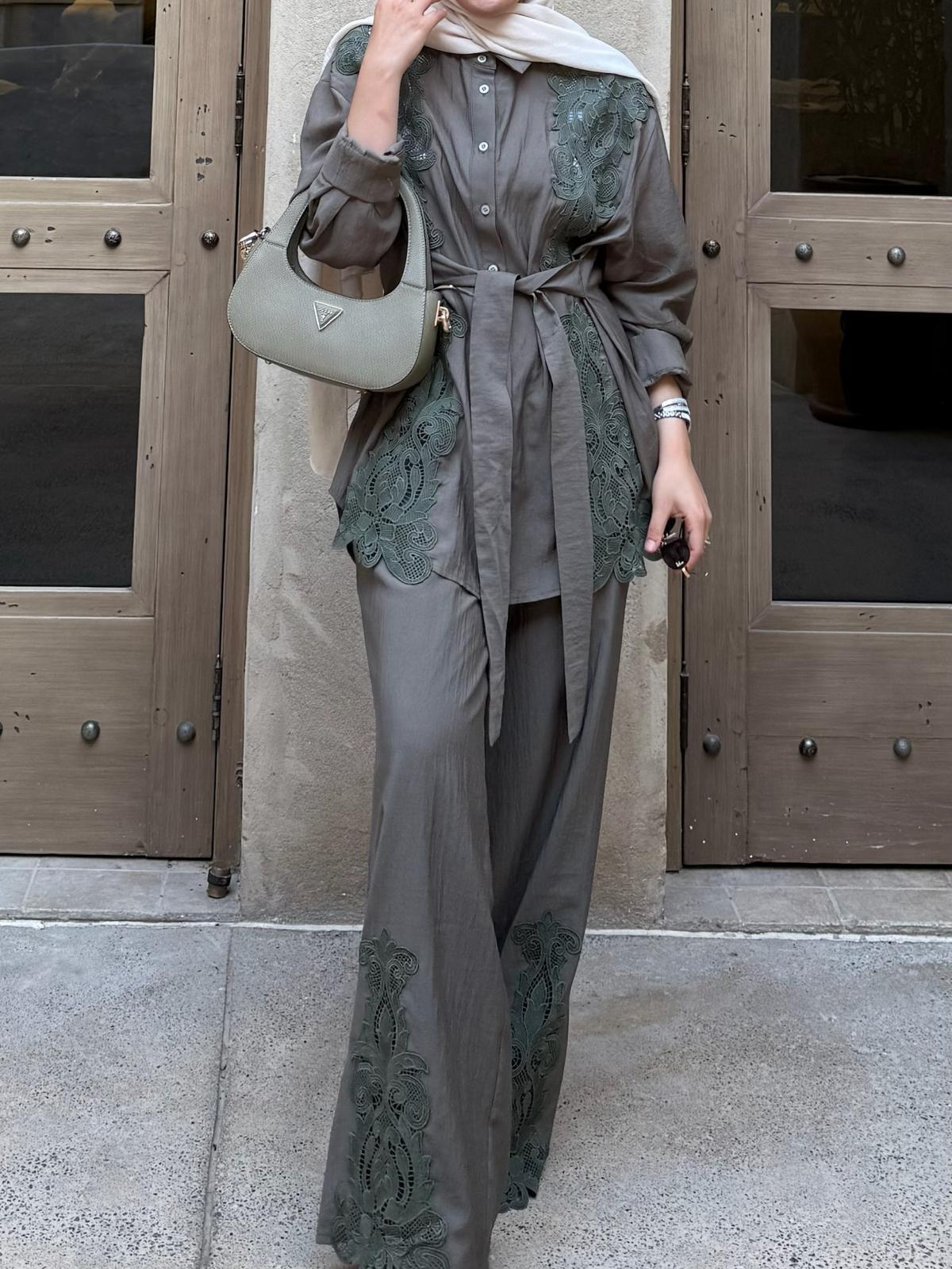 Lace Detailed Khaki Co-Ord Set