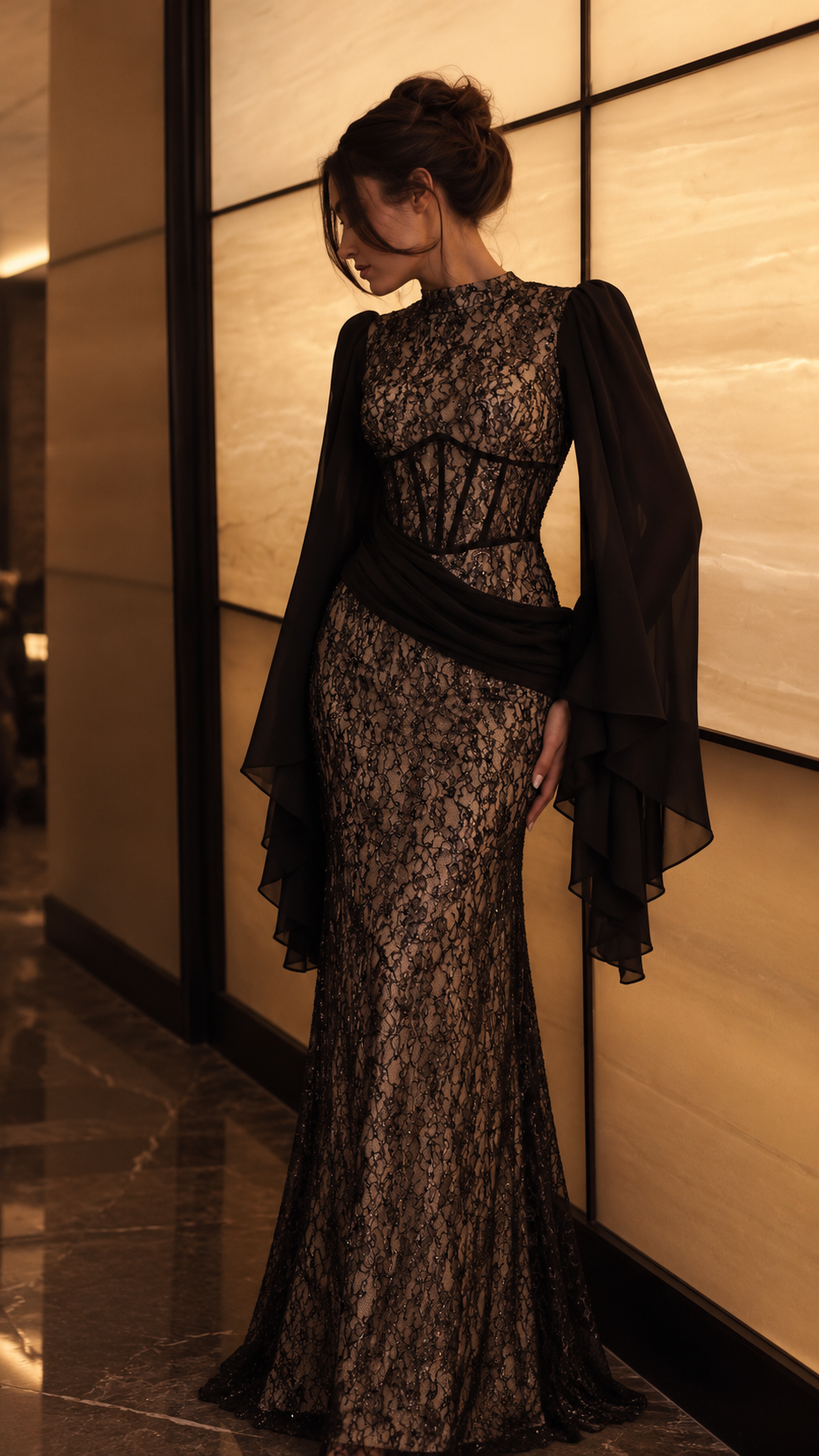 Alexa Embroidered Lace Evening Gown