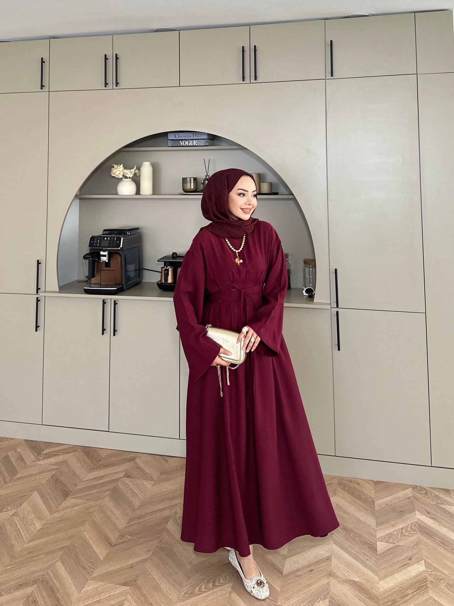 Fitted Waist Maxi Dress in Modal Fabric- Bordeux
