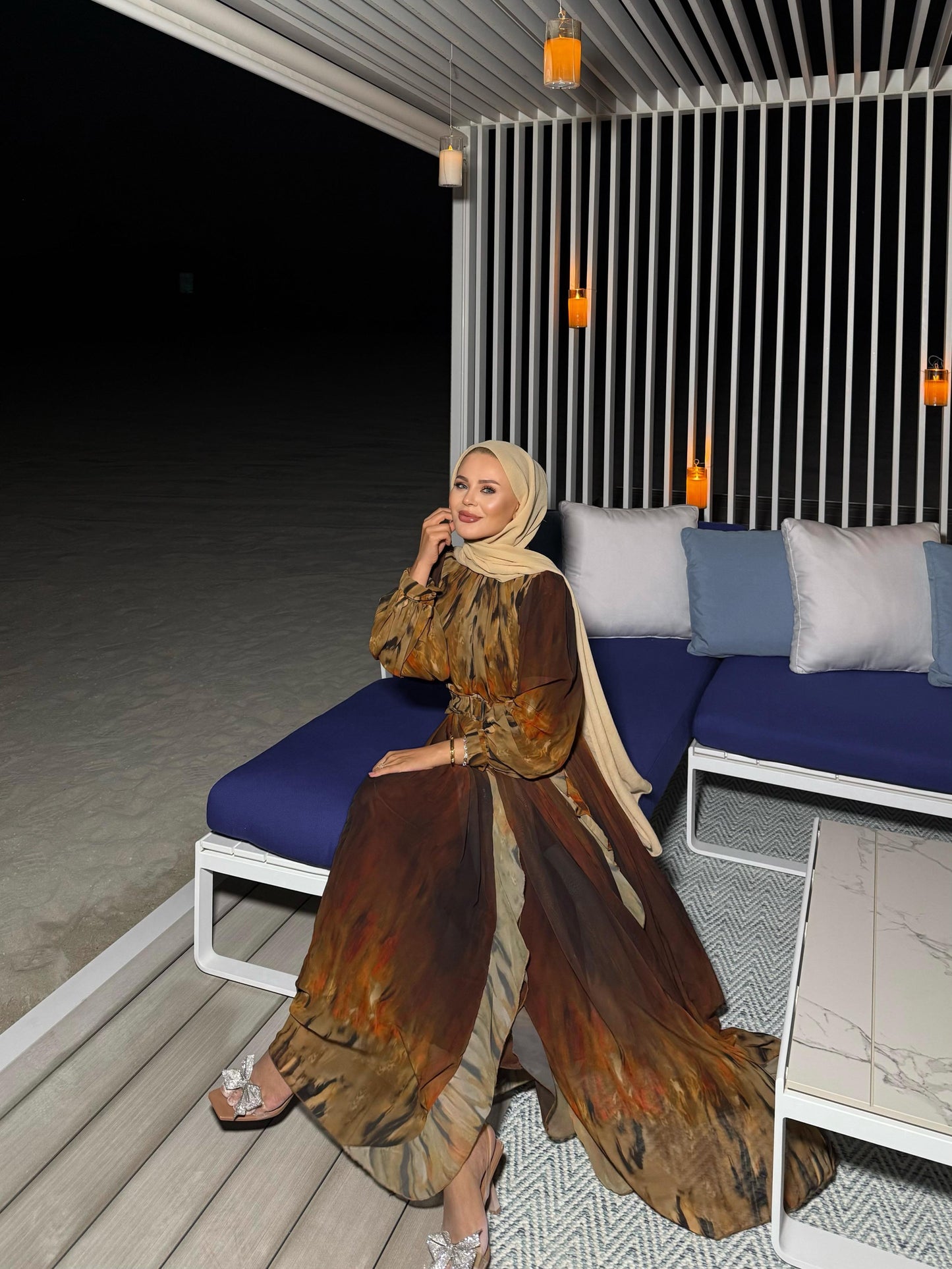 Mocha Mirage Chiffon Maxi Dress