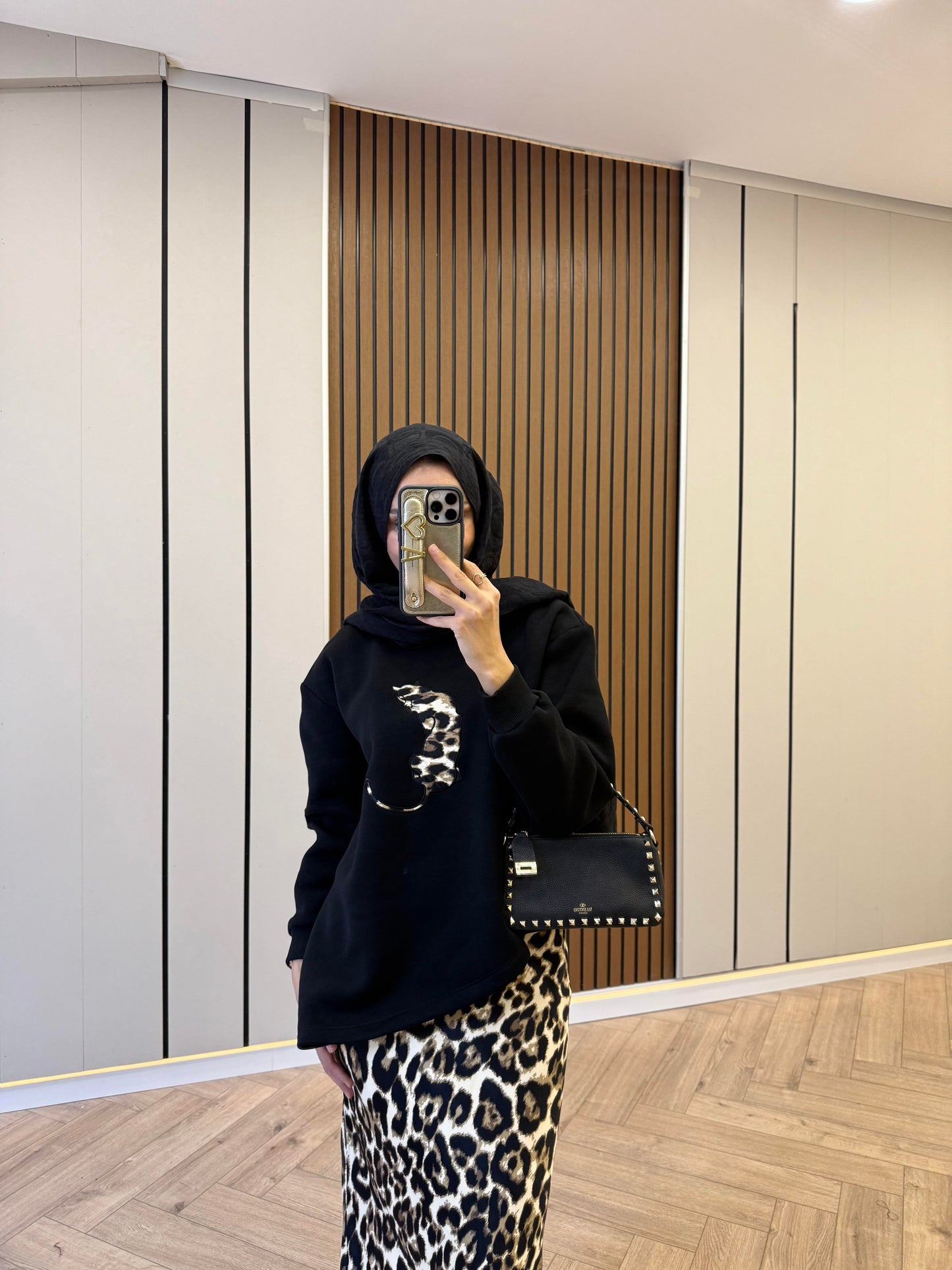 Satin Skirt Leopard Print Set – Black & Green Ombre
