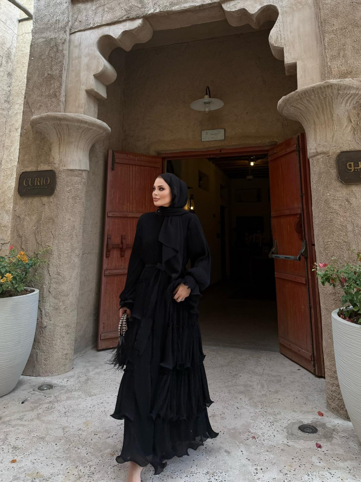 Limited Collection Black Pleated Maxi Dress with Ruffle Details