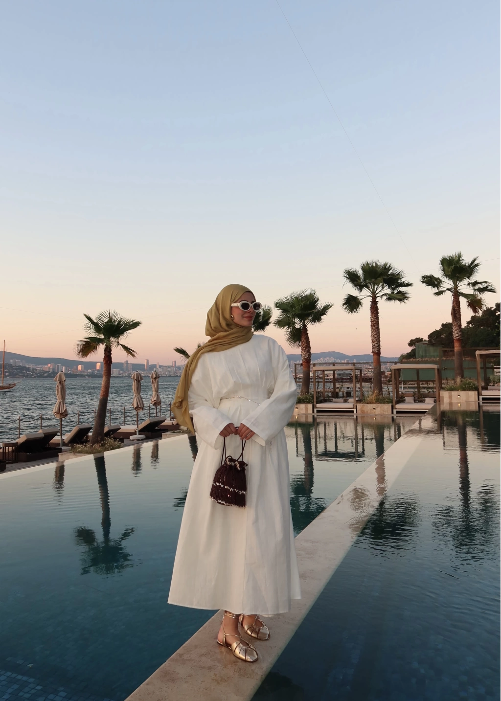 Pleated Waist Linen Maxi Dress in White
