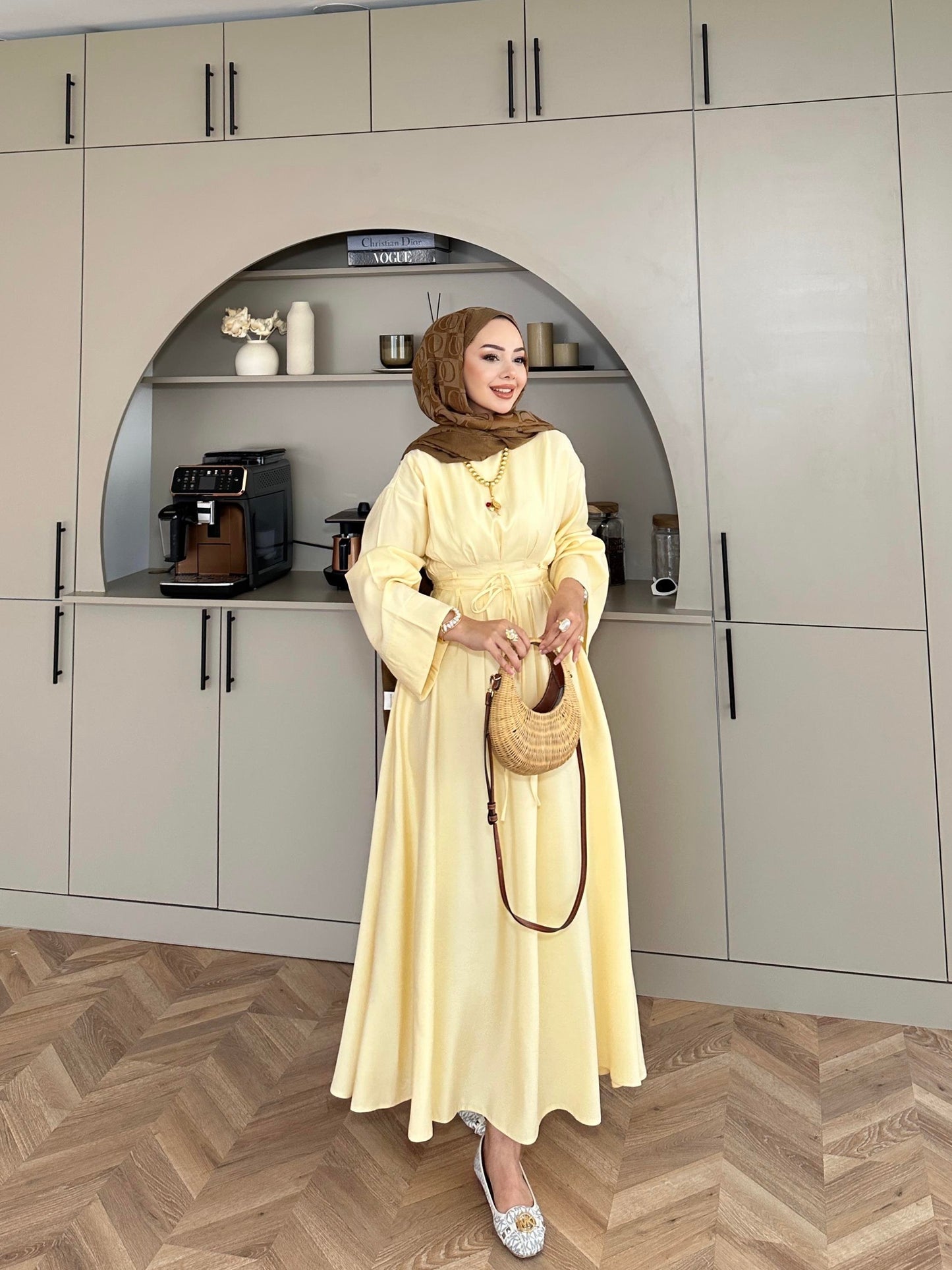 Fitted Waist Maxi Dress in Modal Fabric- Yellow (pre-order)