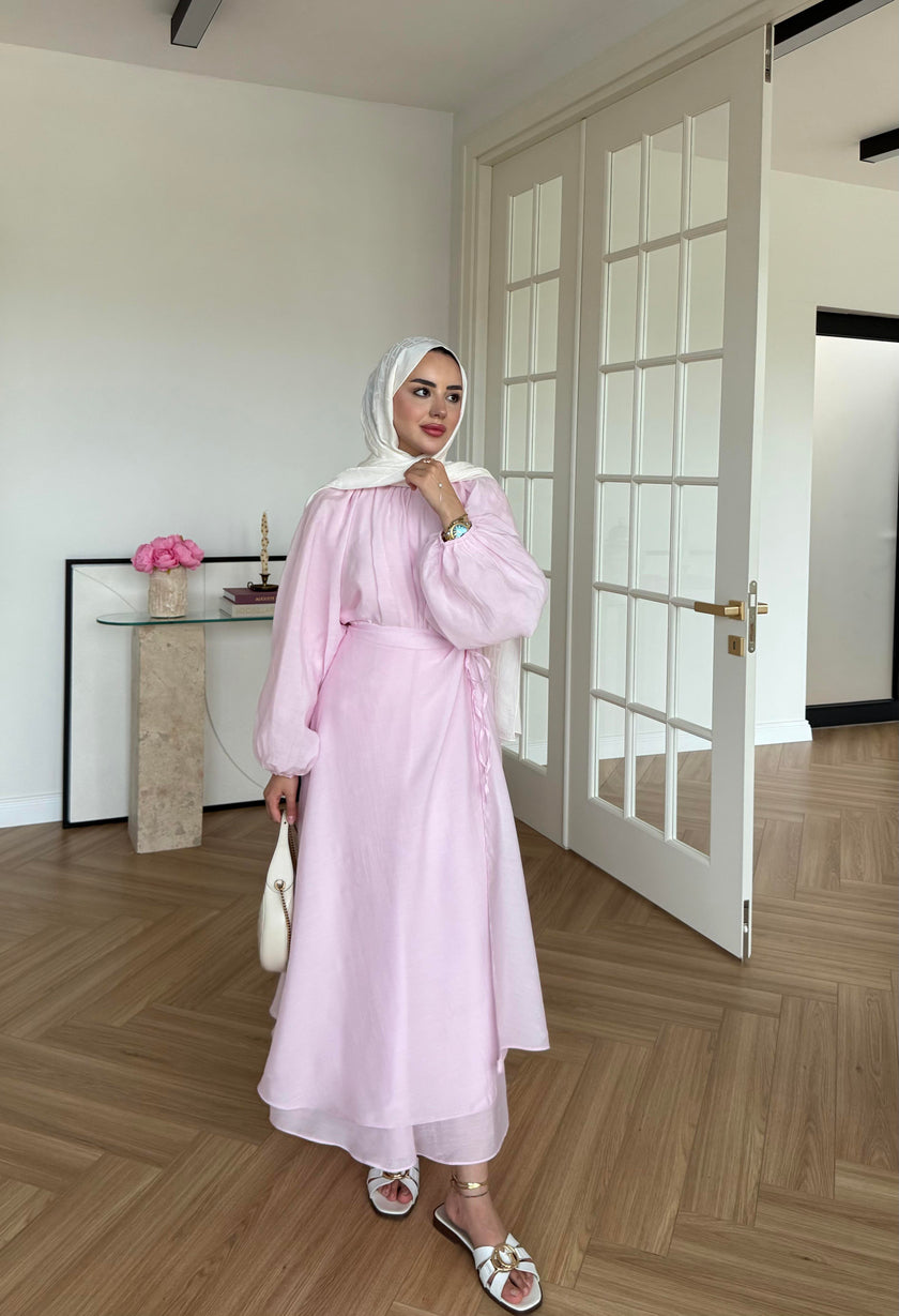 Soft Candy Tie-Front Skirt & Puff Sleeve Blouse Set