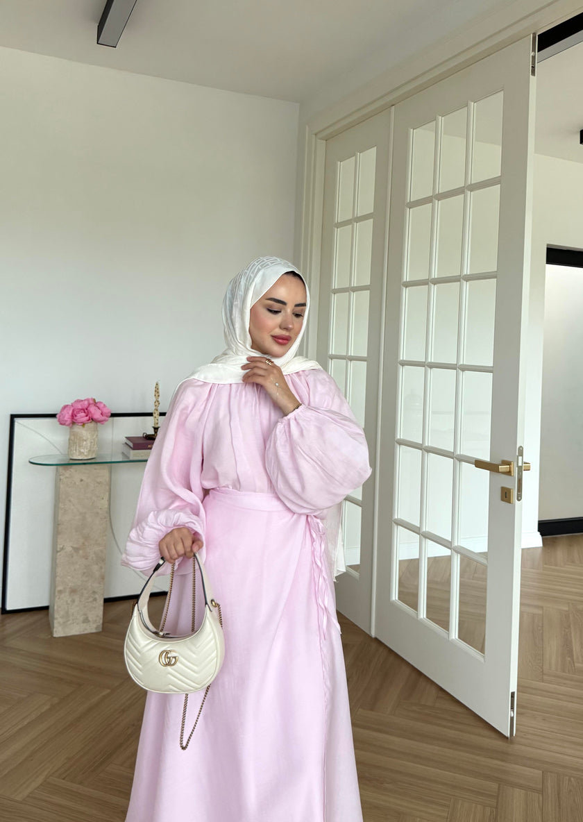 Soft Candy Tie-Front Skirt & Puff Sleeve Blouse Set