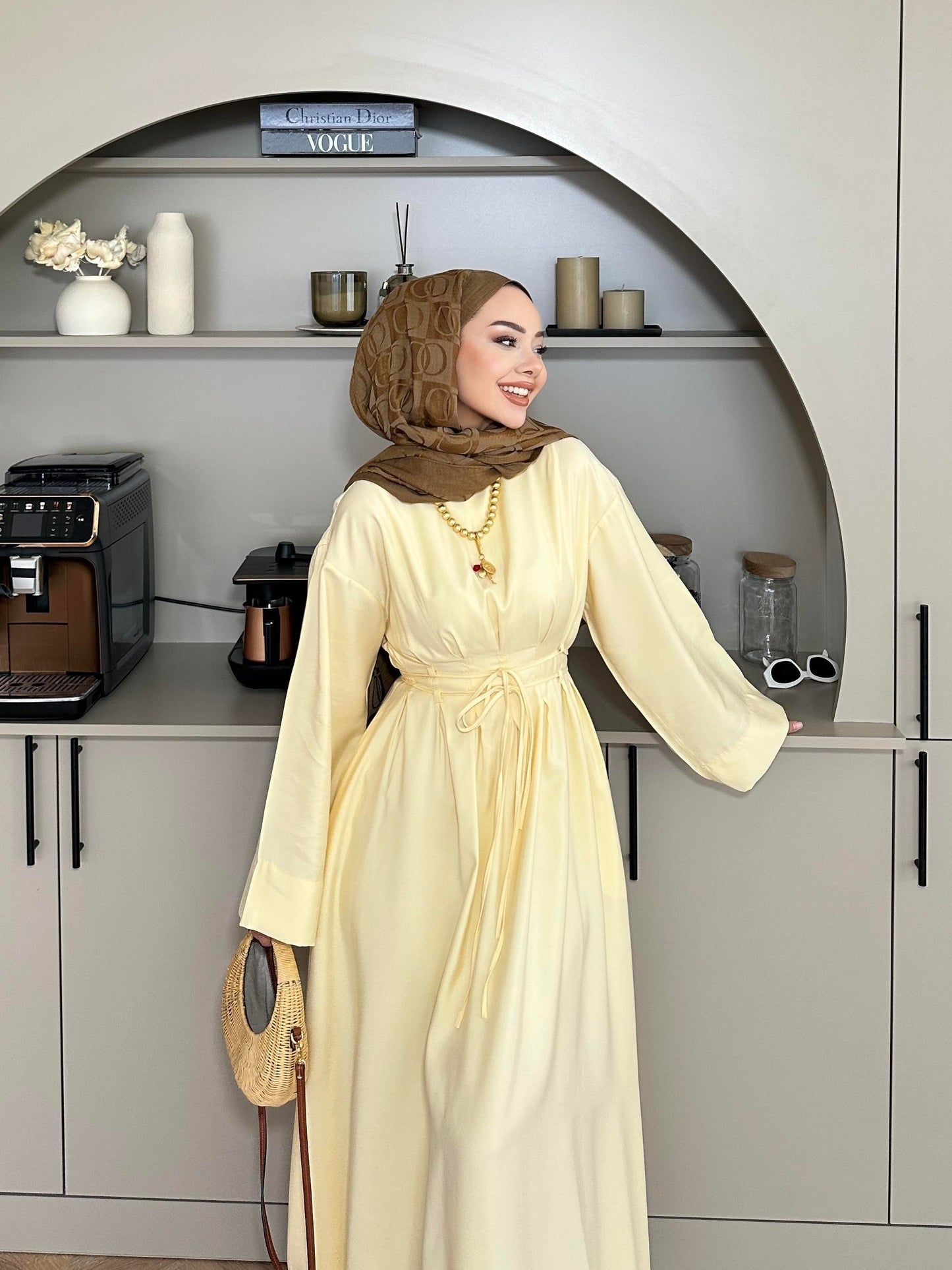 Fitted Waist Maxi Dress in Modal Fabric- Yellow (pre-order)
