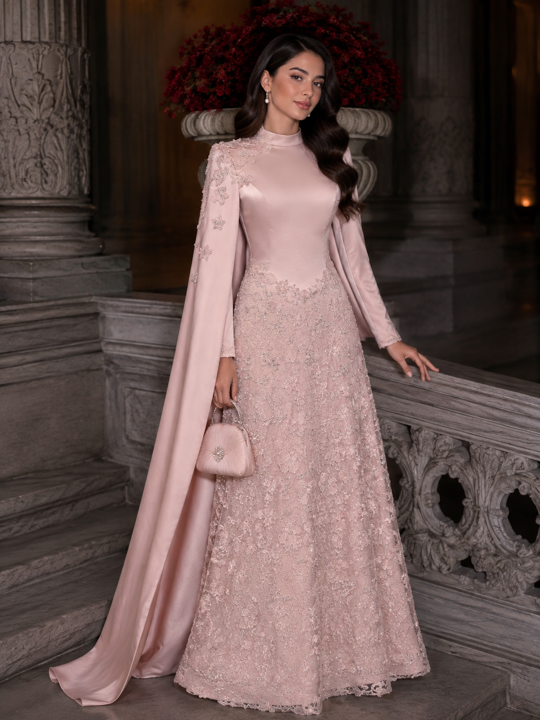 Pera Powder Pink Couture Dress