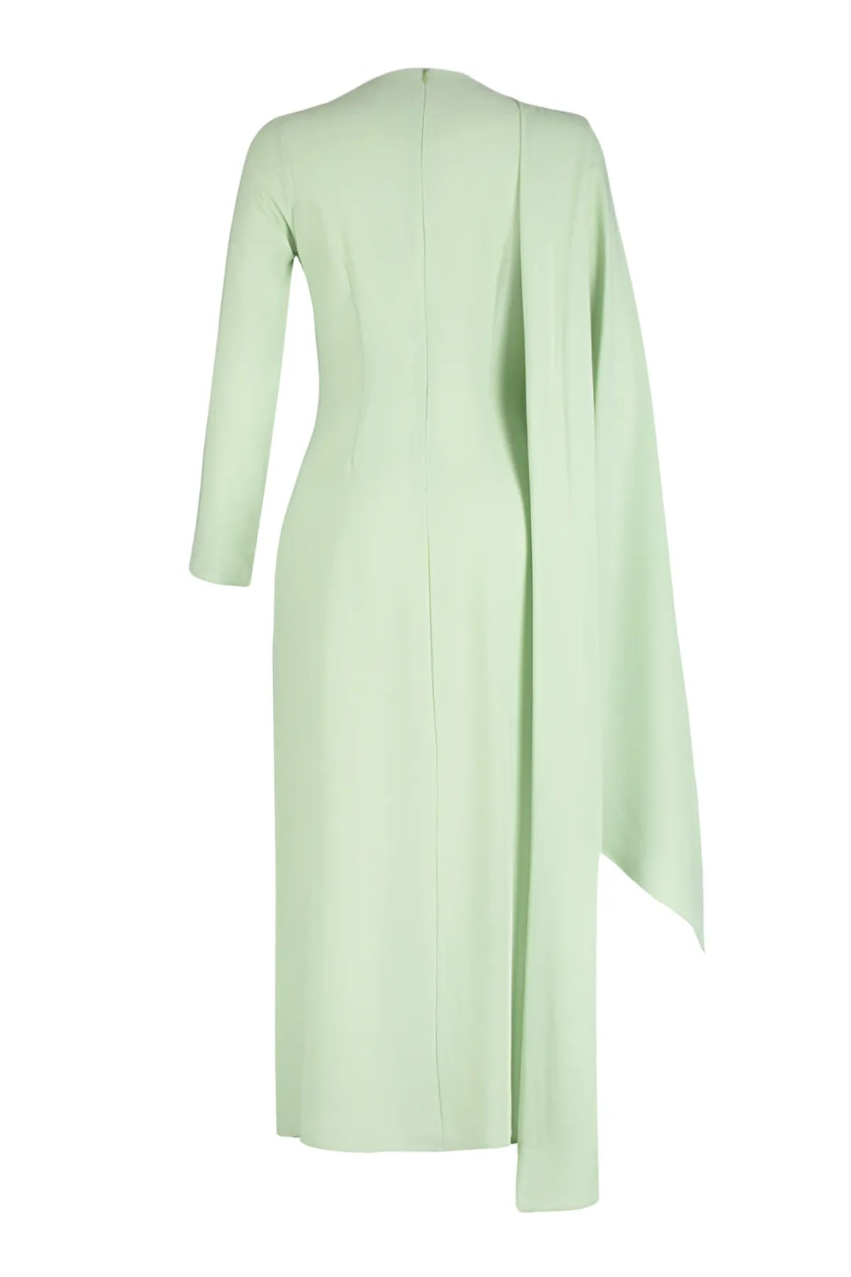 Light Lime Shawl-Detail Evening Dress
