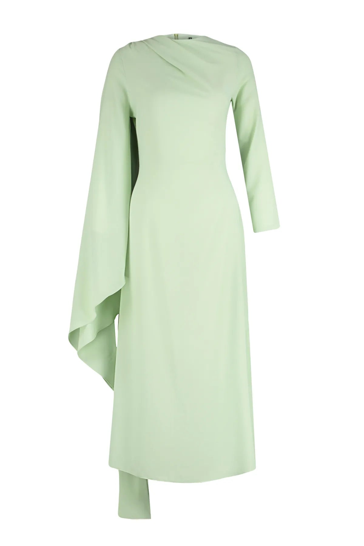 Light Lime Shawl-Detail Evening Dress