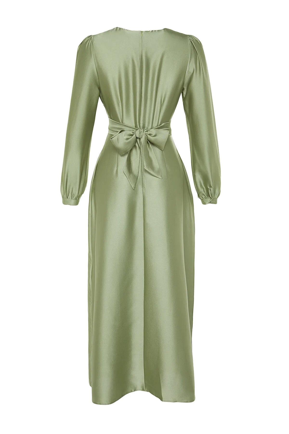 Cross Wrap Detail Light Lime Satin Evening Dress