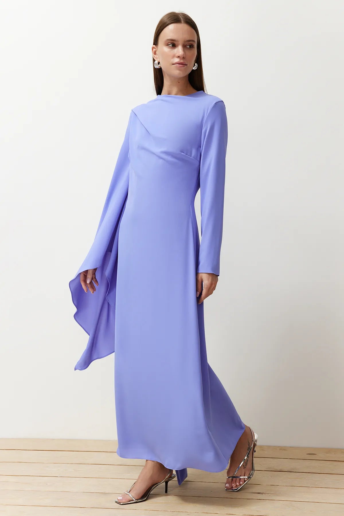 Lavender Shawl-Detail Evening Dress