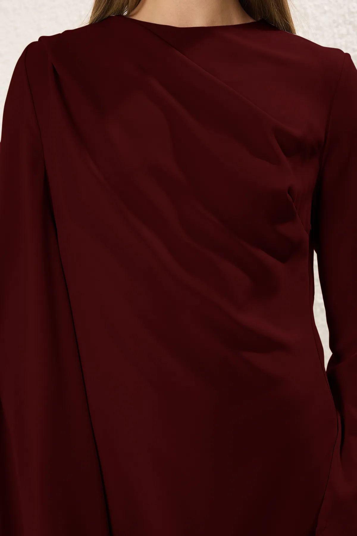 Burgundy Shawl-Detail Evening Dress