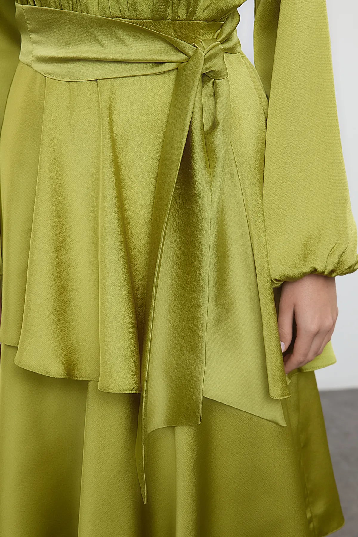 Pistachio Layered Satin Evening Dress