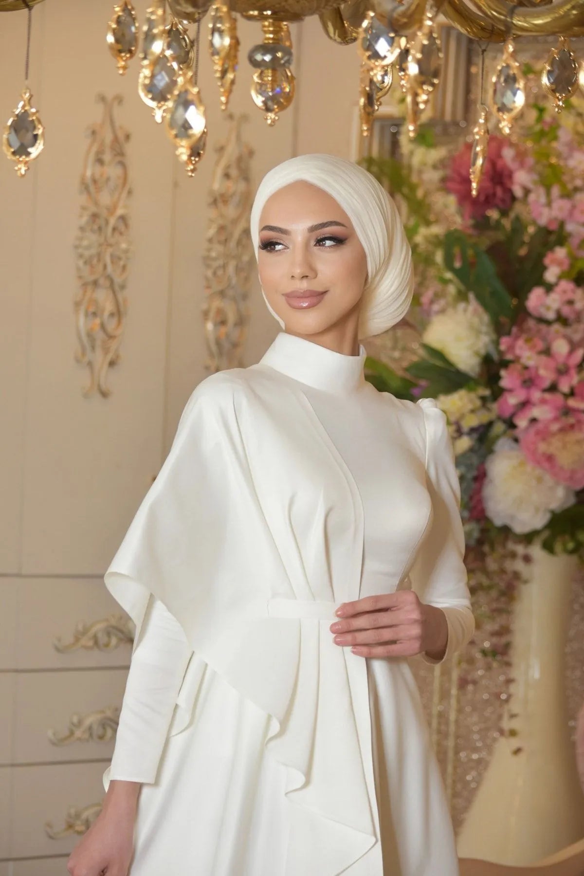 Long Sleeve Satin Modest Bridal Gown - sonafey