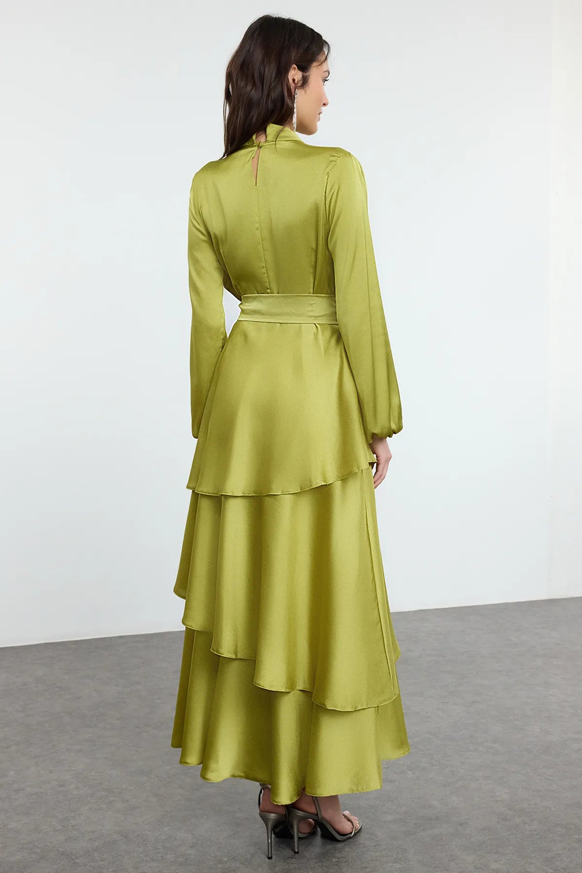 Pistachio Layered Satin Evening Dress