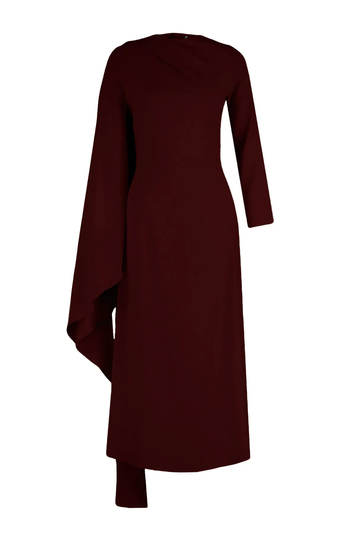 Burgundy Shawl-Detail Evening Dress