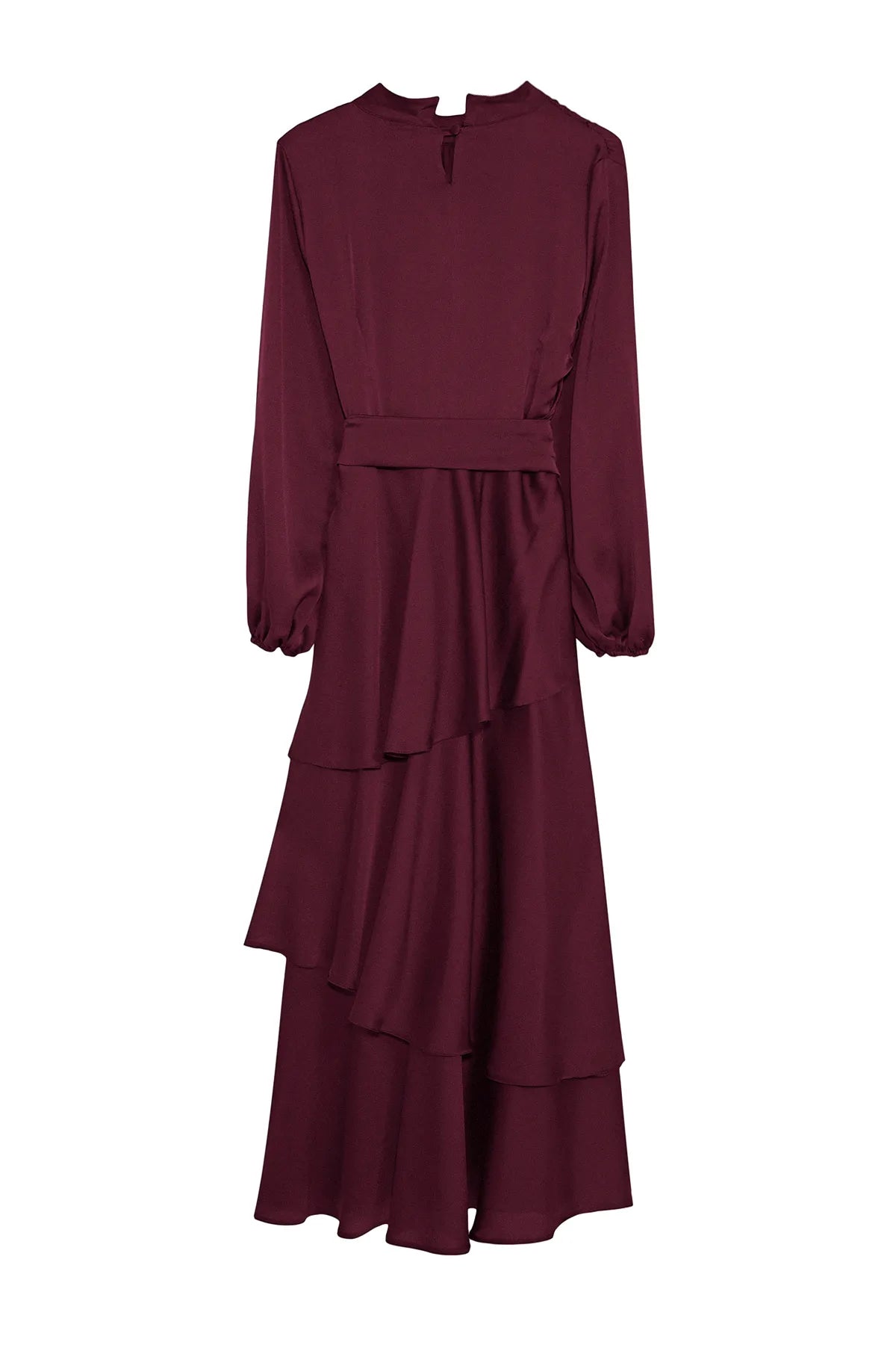Burgundy Layered Satin Evening Dress - sonafey