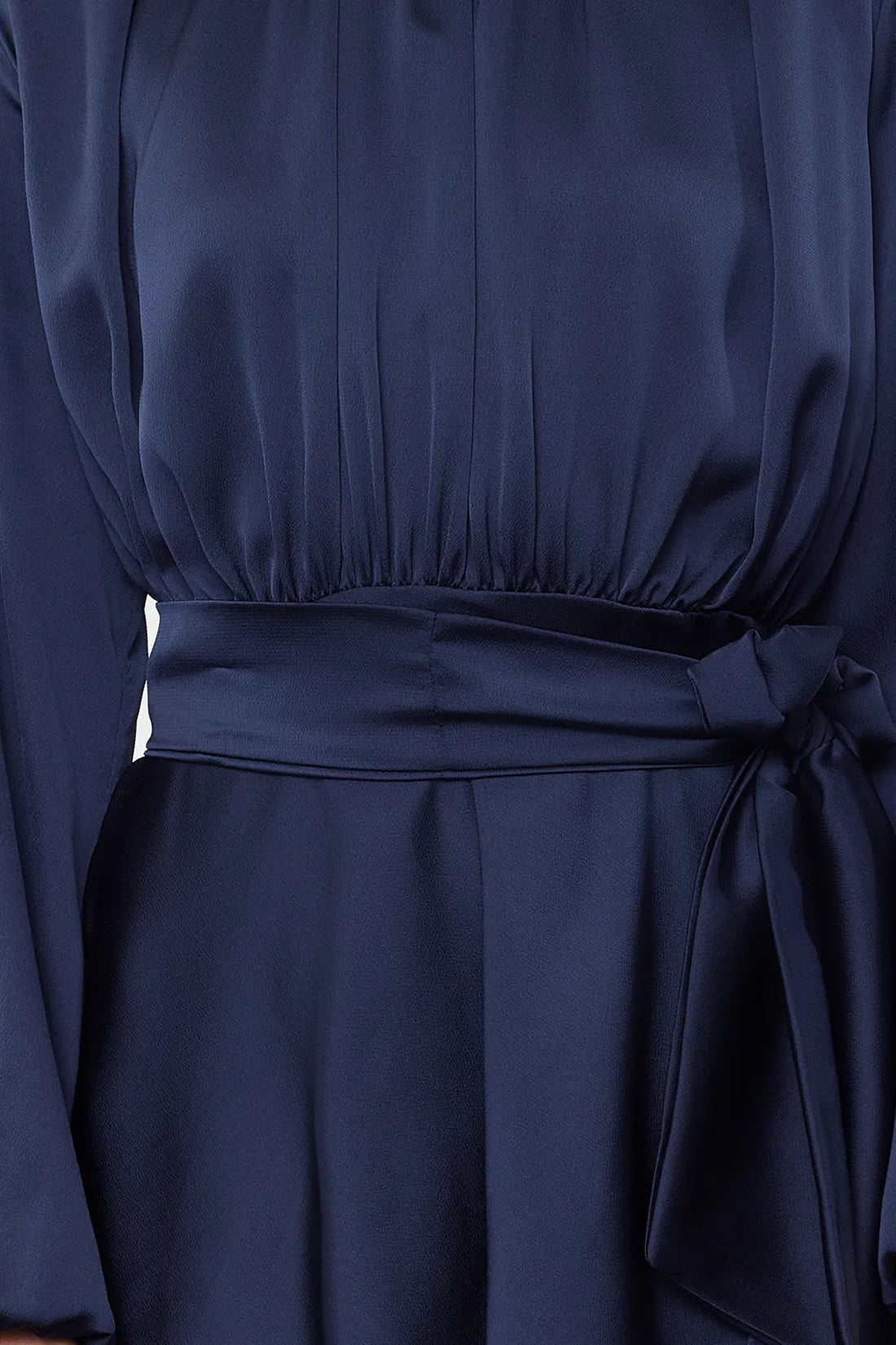 Navy Blue Layered Satin Evening Dress - sonafey