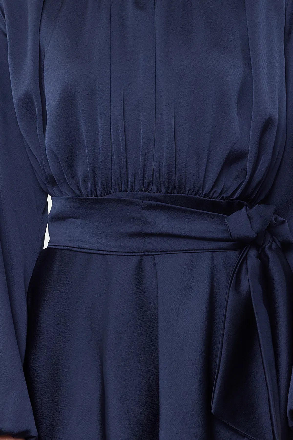 Navy Blue Layered Satin Evening Dress - sonafey