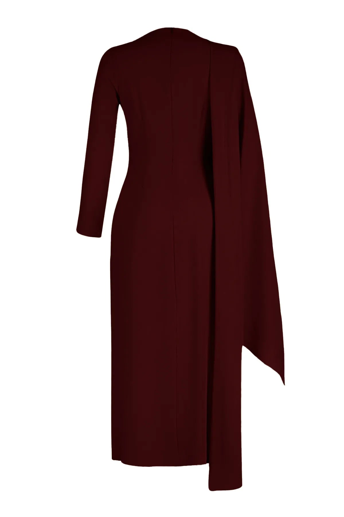 Burgundy Shawl-Detail Evening Dress