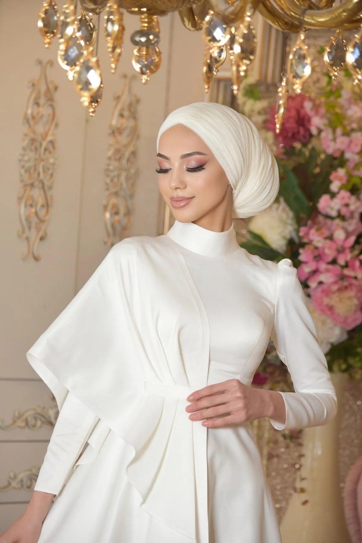 Long Sleeve Satin Modest Bridal Gown - sonafey