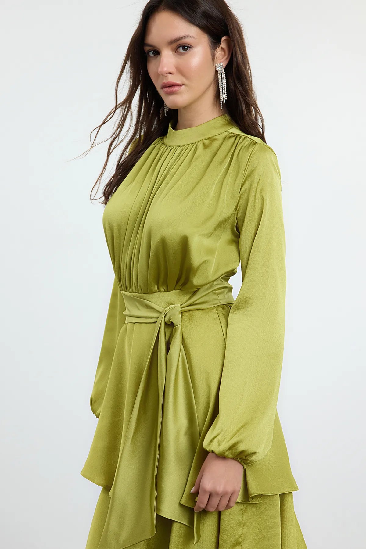 Pistachio Layered Satin Evening Dress