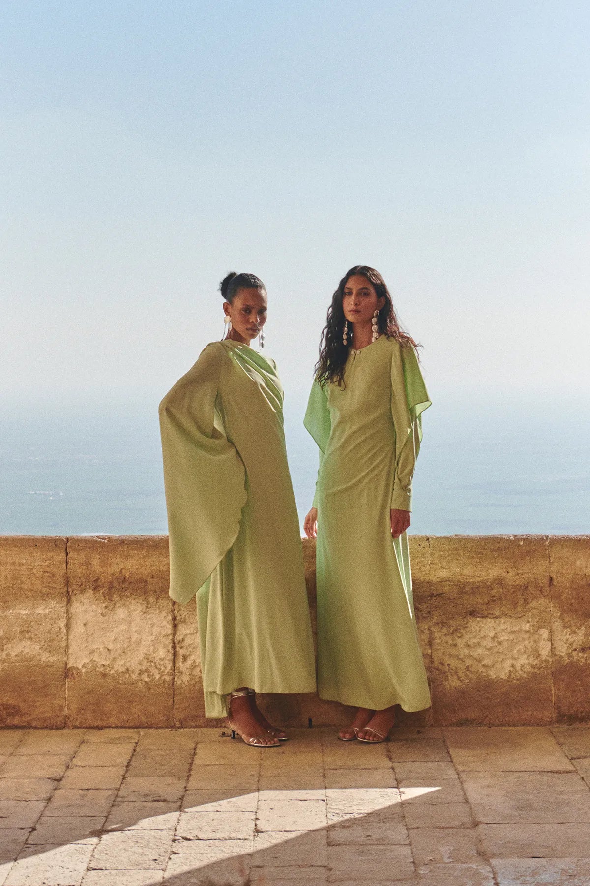 Light Lime Shawl-Detail Evening Dress
