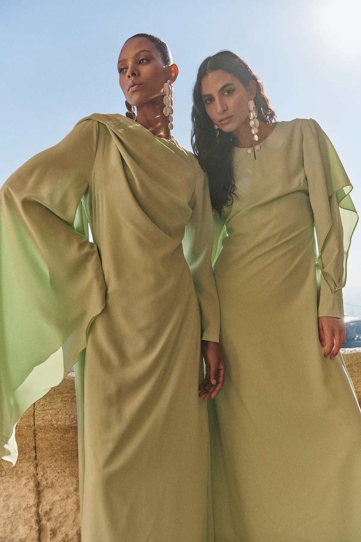 Light Lime Shawl-Detail Evening Dress