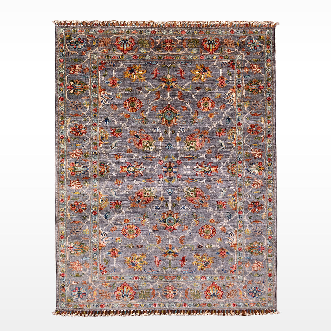SULTANİ ÇİÇEKLİ ORJİNAL EL DOKUMASI GRİ KÖK BOYA YÜN HALI 124X181 2.24 METREKARE - 3X5 FT