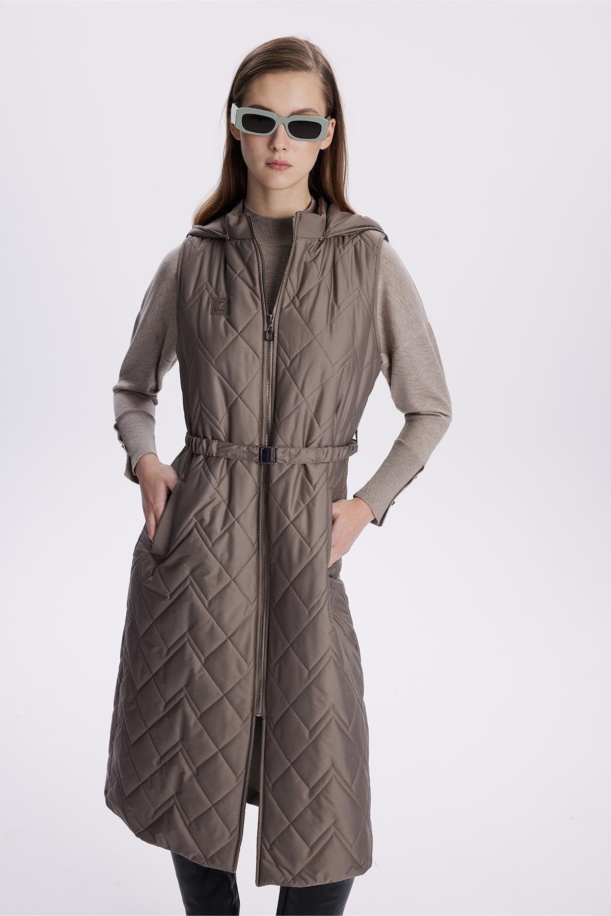 Hooded Long Quilted Puffer Vest – Green