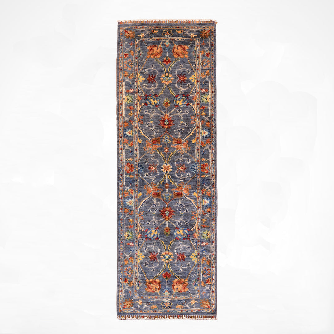 SULTANİ BİNBİRGECE YOLLUK ORJİNAL EL DOKUMASI ANTRASİT KÖK BOYA YÜN HALI 0.84X251 2.11 METREKARE - 2X8 FT