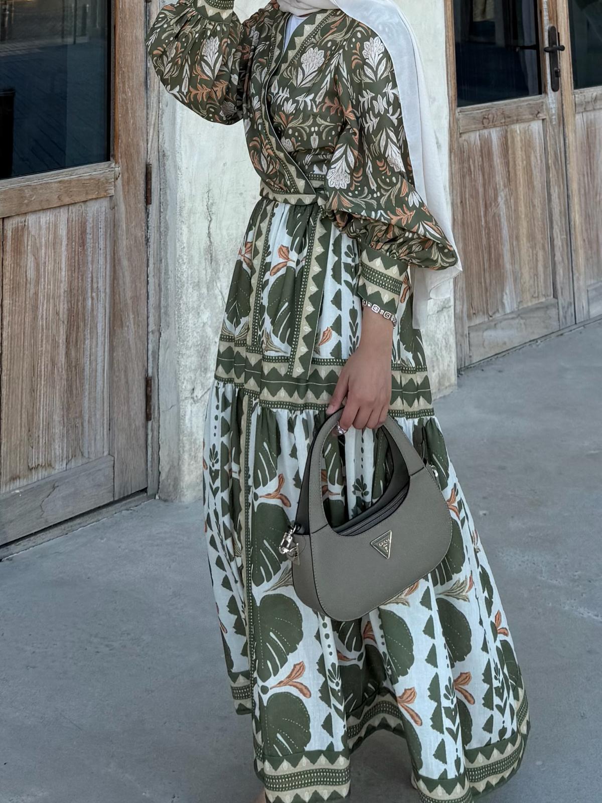 African Print Kimono & Skirt Set – Green