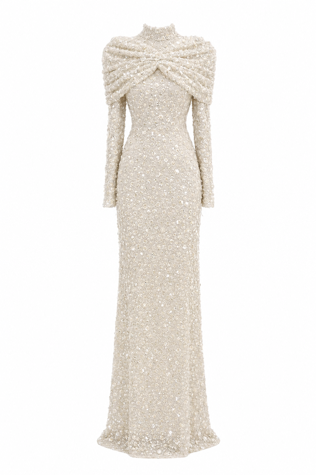 Bella Modest Evening Dress - Beige