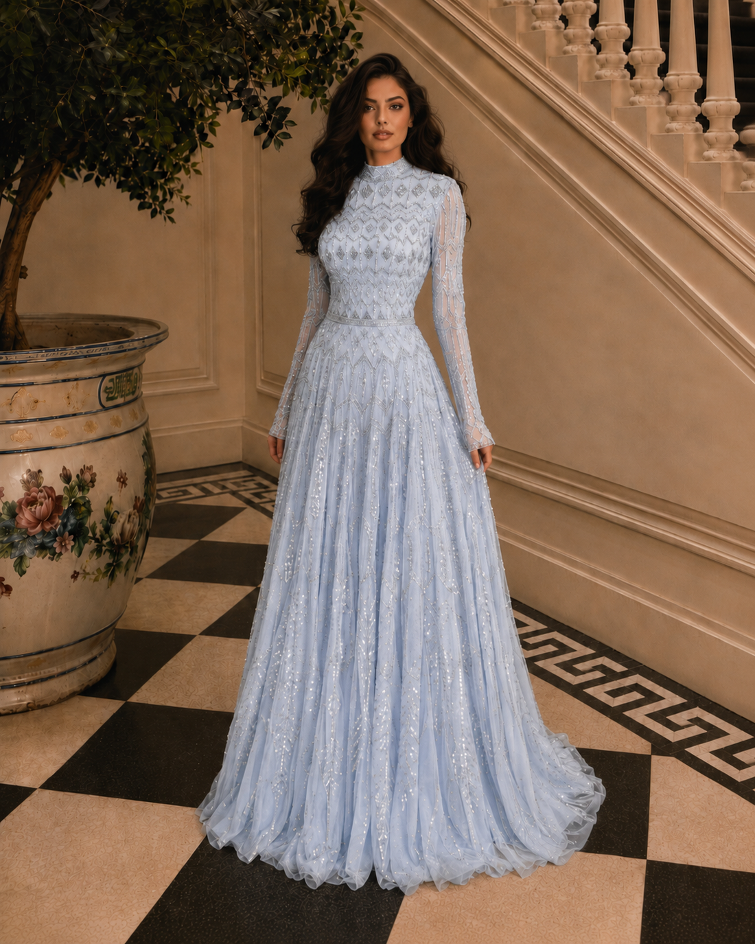 Couture Reem Evening Dress - Blue