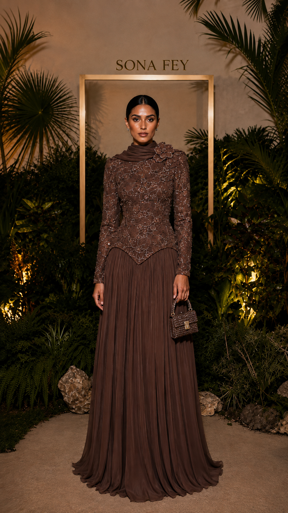Iris Evening Dress - Brown