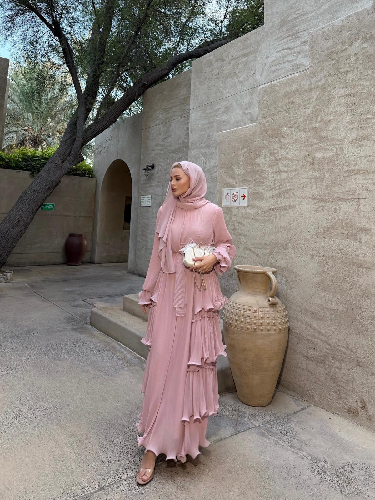 Limited Collection Poudre Pleated Maxi Dress with Ruffle Details