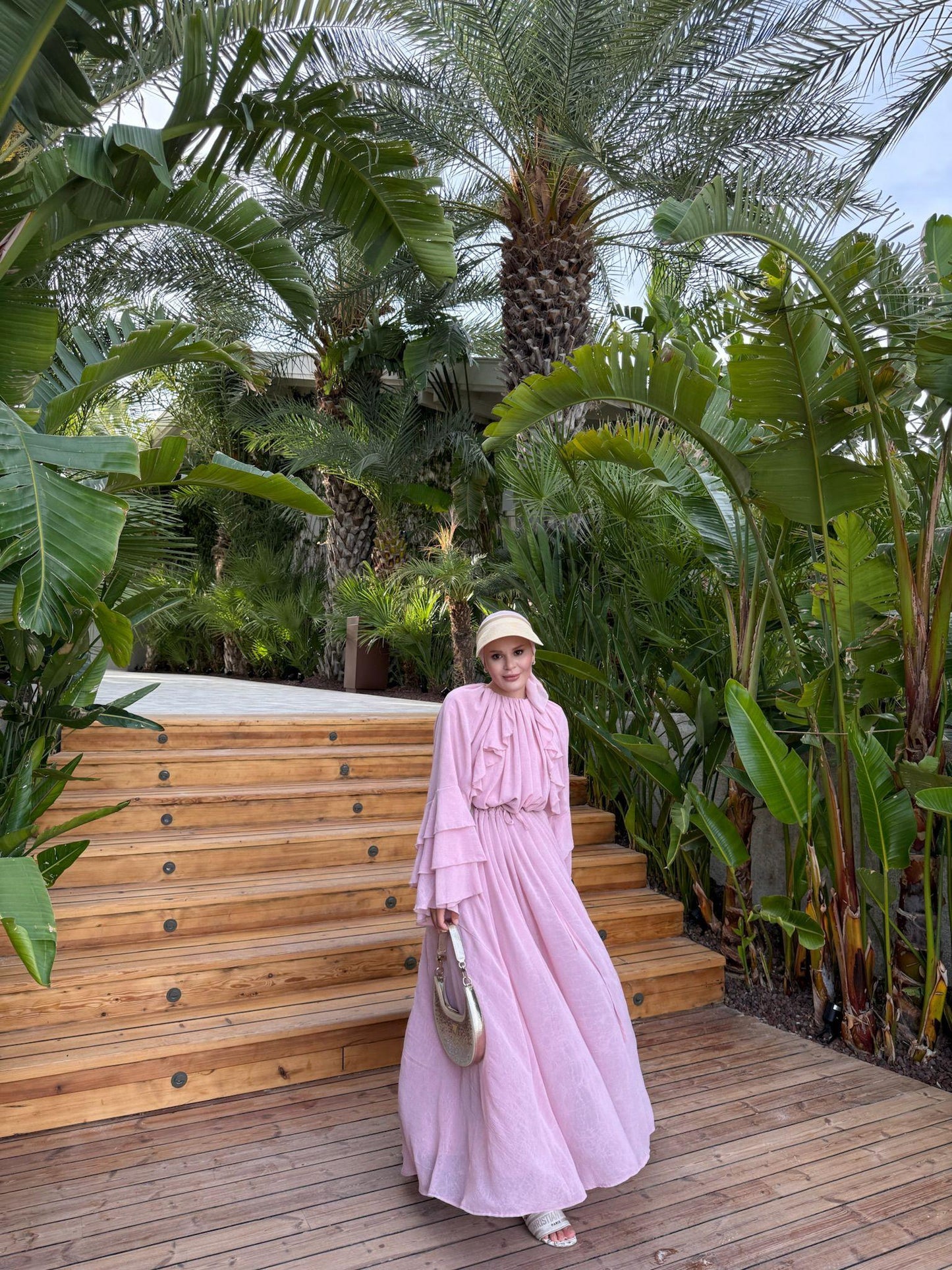 Farah Pink Chiffon Dress with Ruffle Details