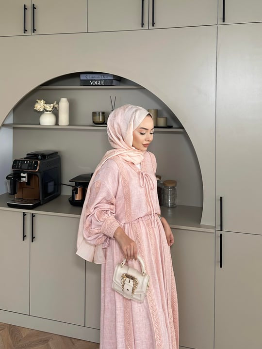 Pink Linen Co-Ord Set with Lace Trim