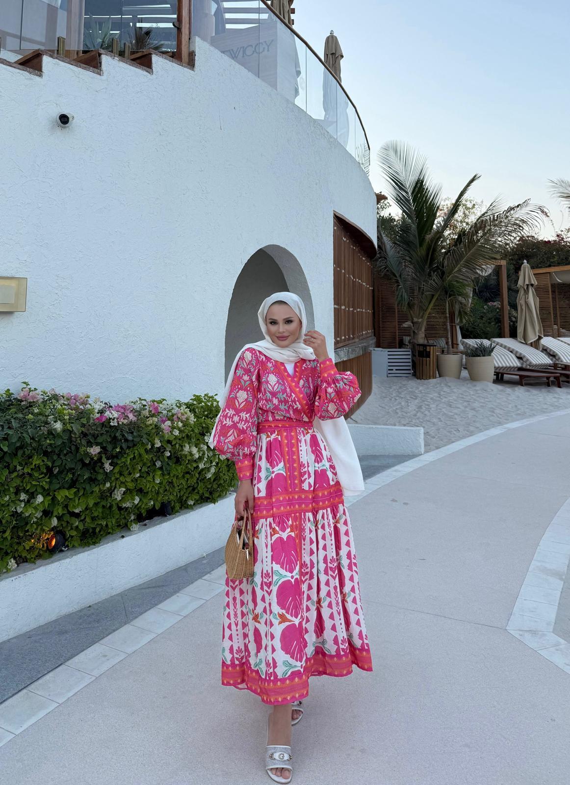 African Print Kimono & Skirt Set – Pink