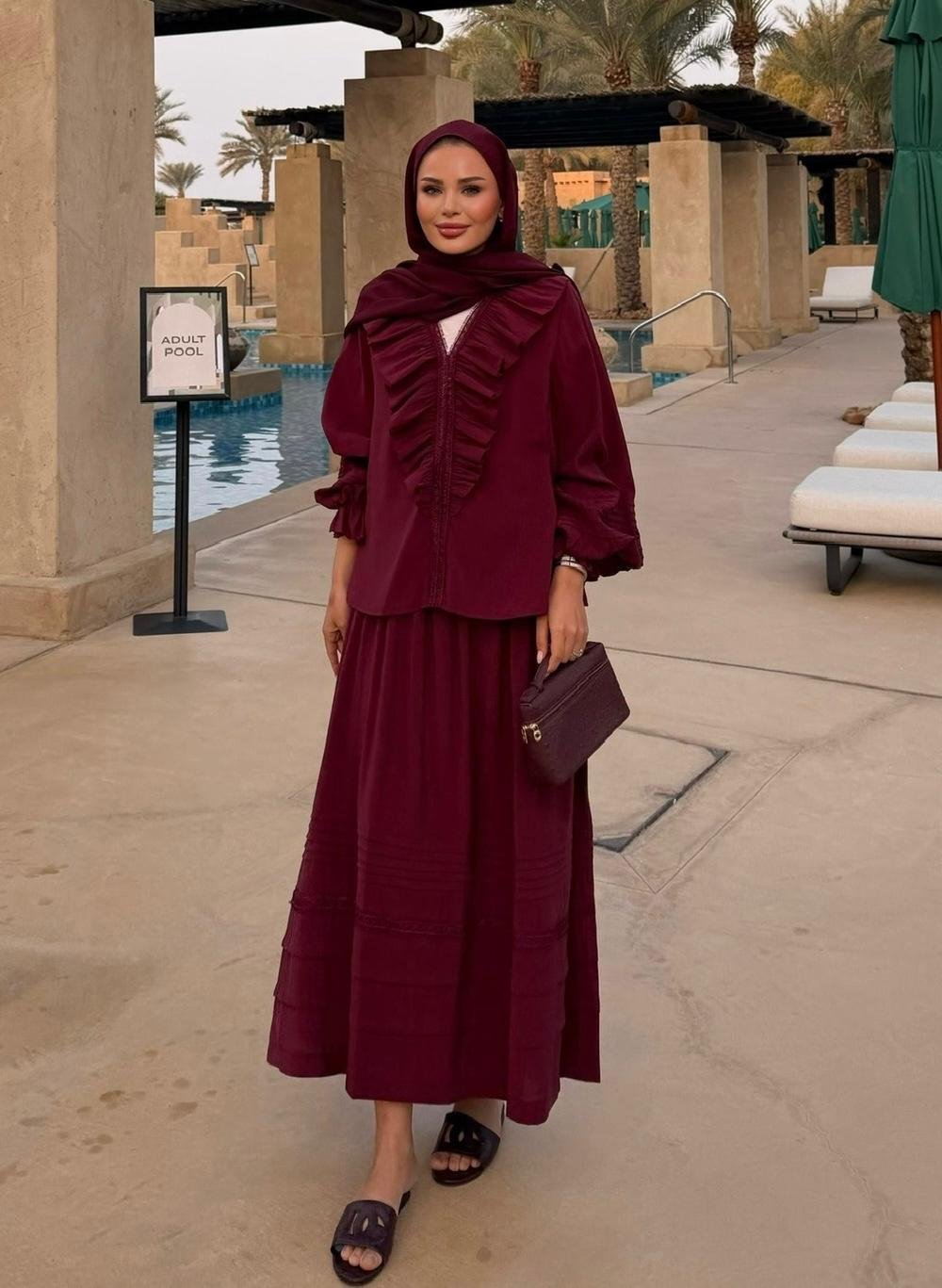 Dosha Skirt Set – Burgundy Colour Two-Piece Outfit