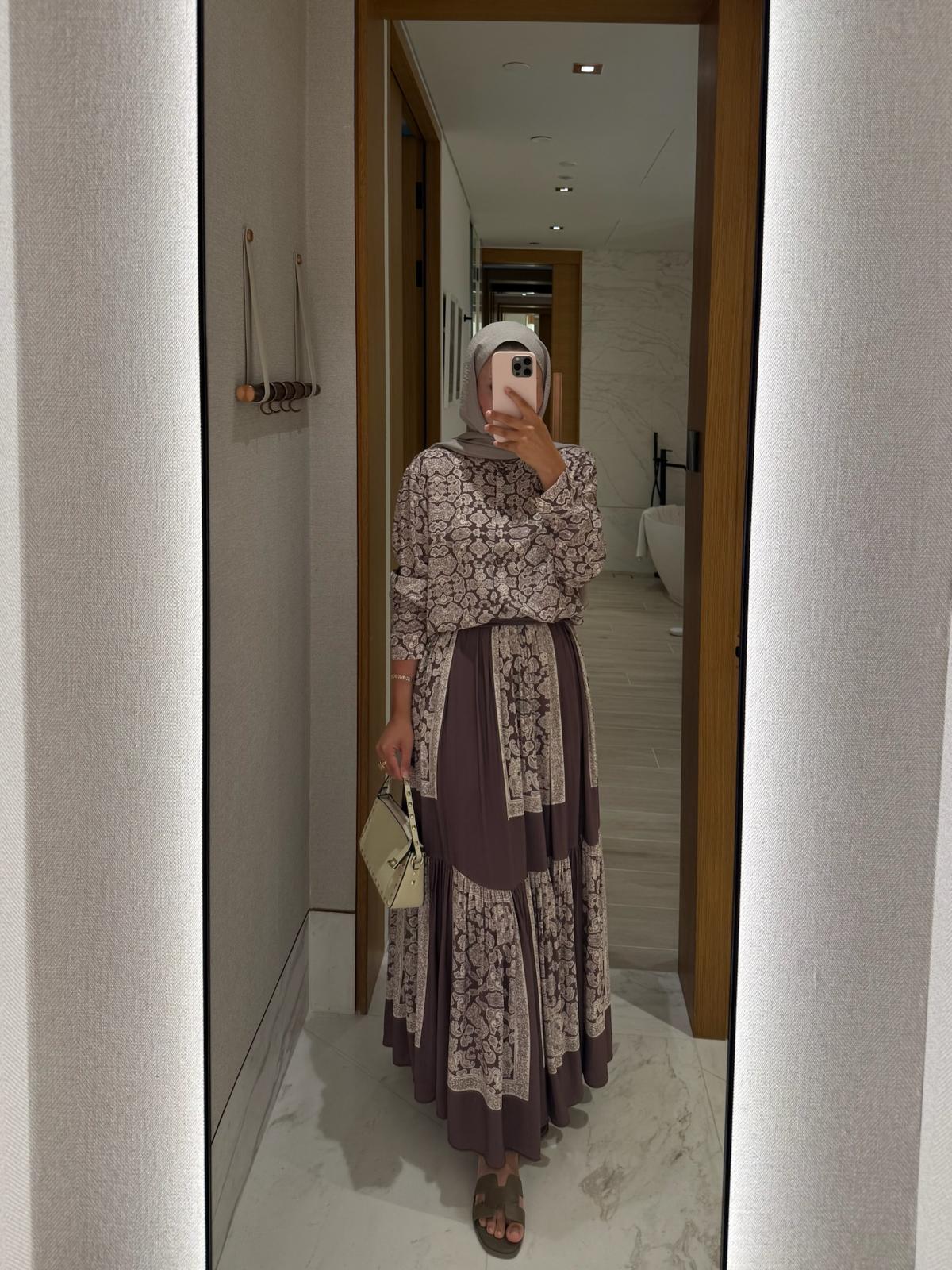 Lightweight Ethnic Shirt and Skirt Co-Ord in Smoked Gray