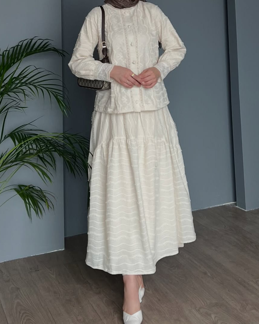 Cotton Ecrou Lace 2-Piece Skirt & Shirt Set