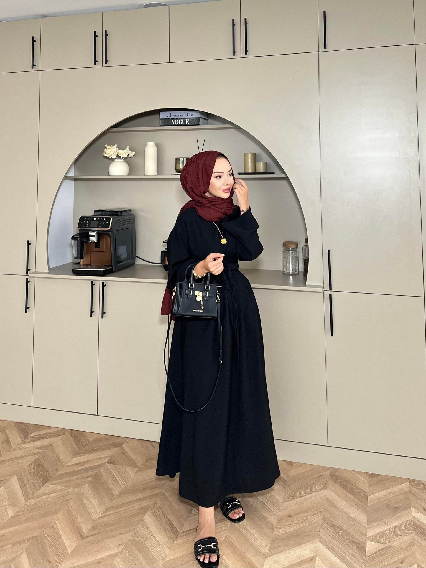 Fitted Waist Maxi Dress in Modal Fabric- Black