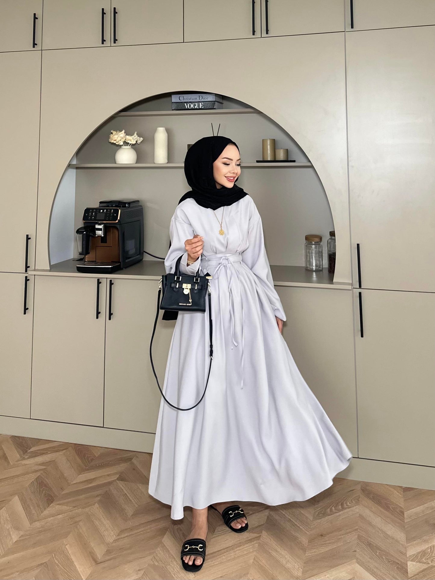 Fitted Waist Maxi Dress in Modal Fabric- Gray